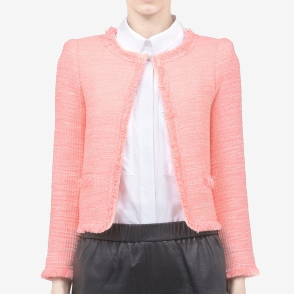 Alice + Olivia Kidman Tweed Jacket Pink Boxy Crop